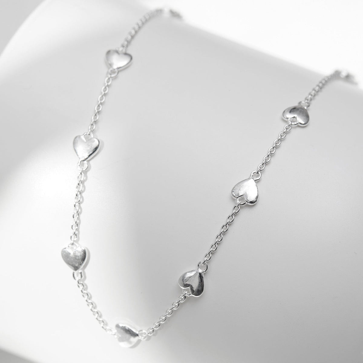 Simply Silver Sterling Silver 925 Polished Heart Station Necklace