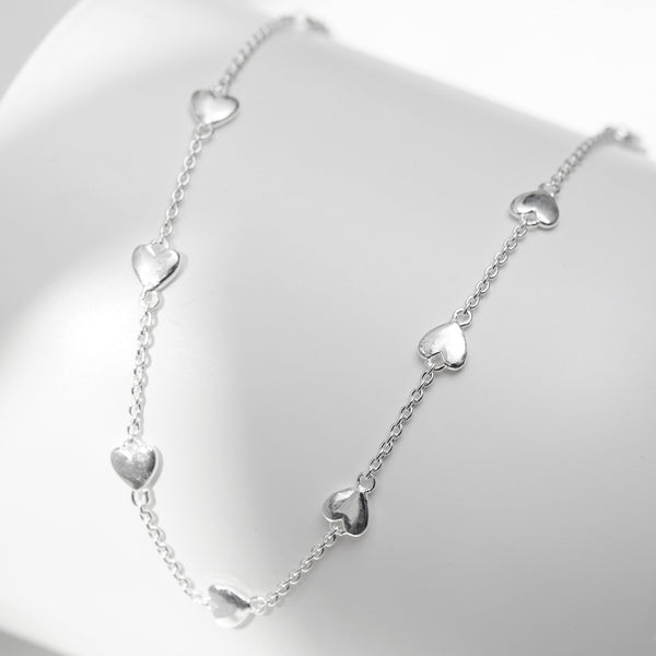 Simply Silver Sterling Silver 925 Polished Heart Station Necklace