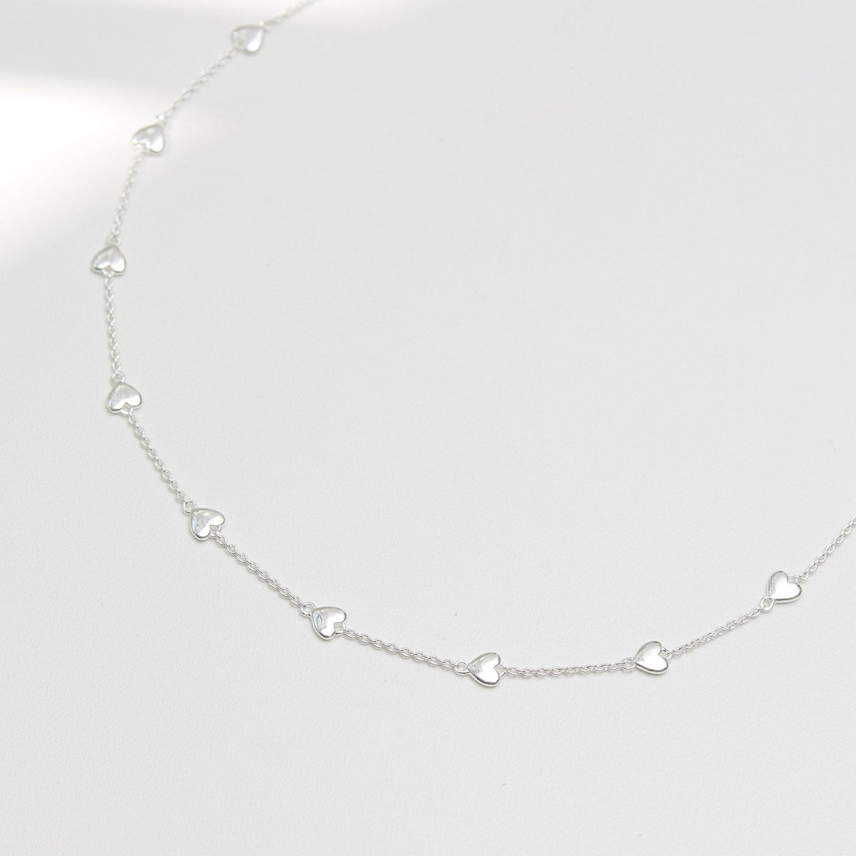 Simply Silver Sterling Silver 925 Polished Heart Station Necklace