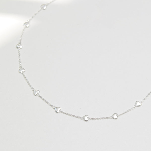 Simply Silver Sterling Silver 925 Polished Heart Station Necklace