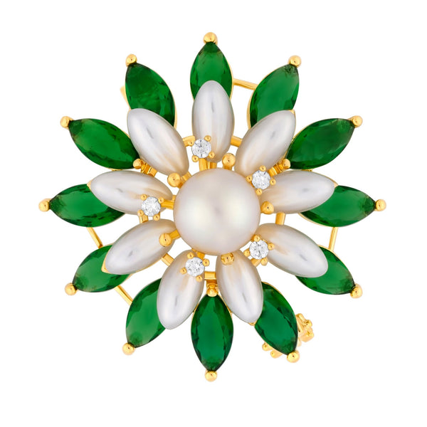 Jon Richard Gold Plated Emerald And Pearl Floral Brooch - Gift Boxed