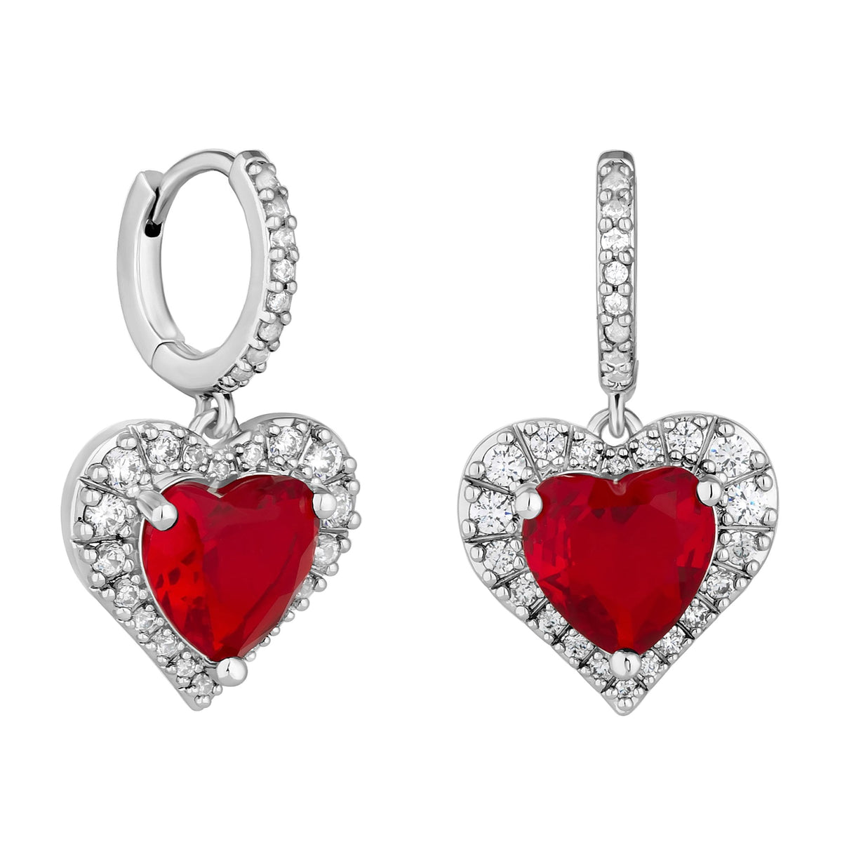 Jon Richard Rhodium Plated Cubic Zirconia Red Heart Earrings - Gift Boxed