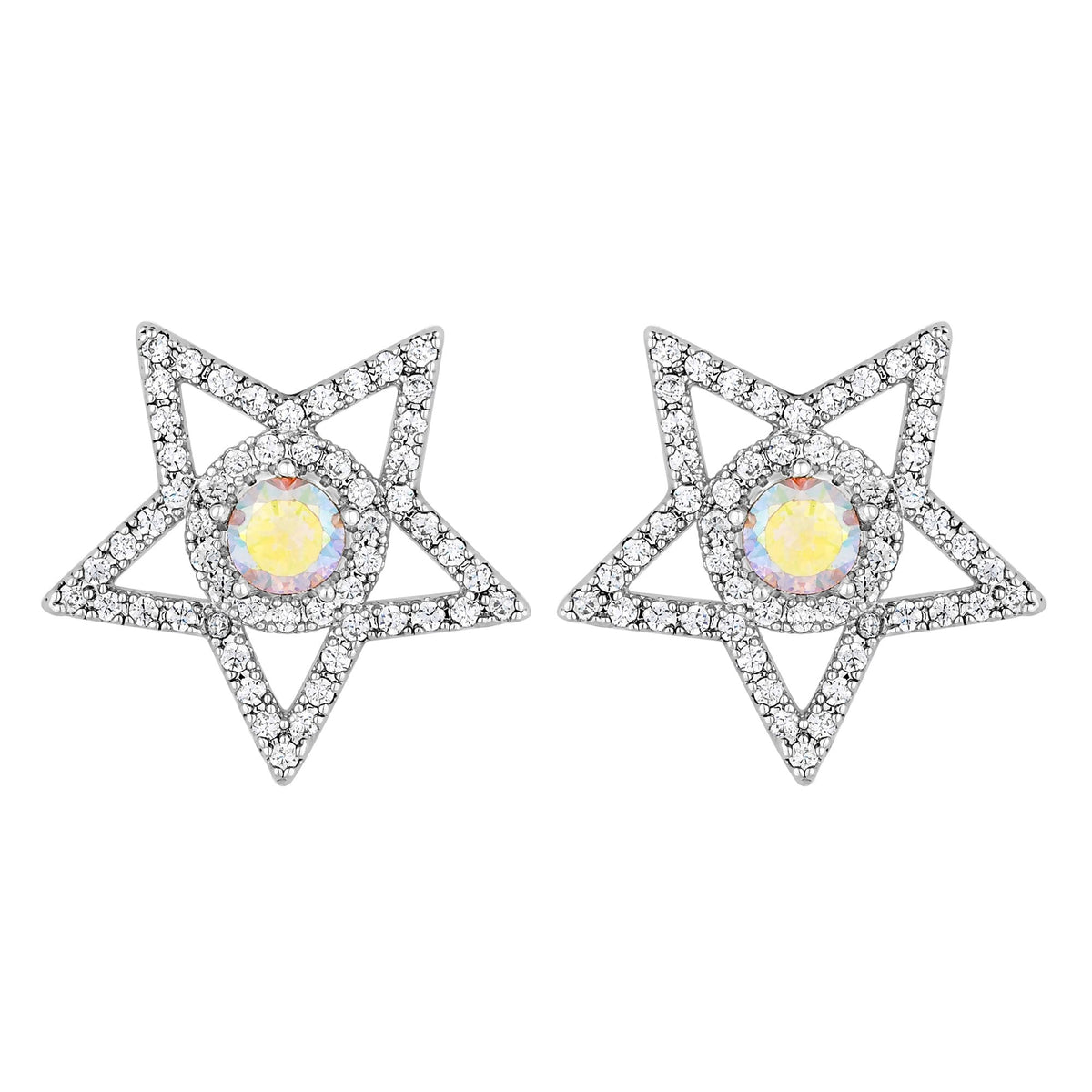 Jon Richard Rhodium Plated Aurora Borealis Star Stud Earrings