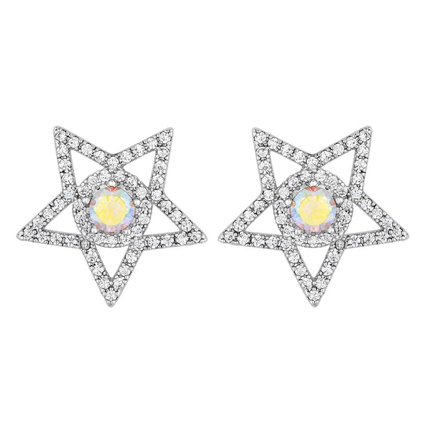 Jon Richard Rhodium Plated Aurora Borealis Star Stud Earrings