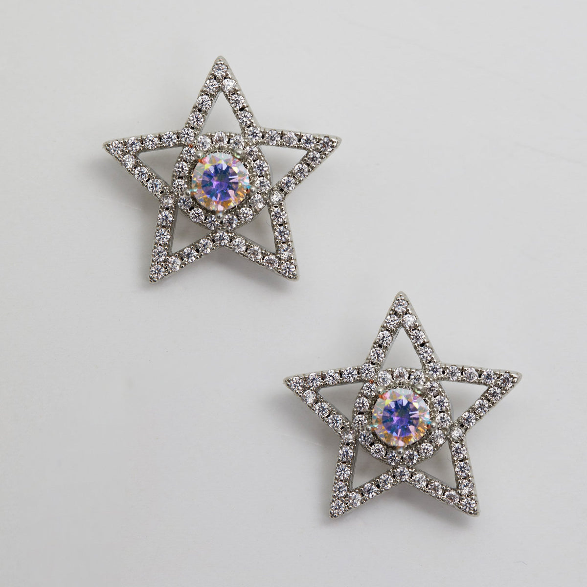 Jon Richard Rhodium Plated Aurora Borealis Star Stud Earrings