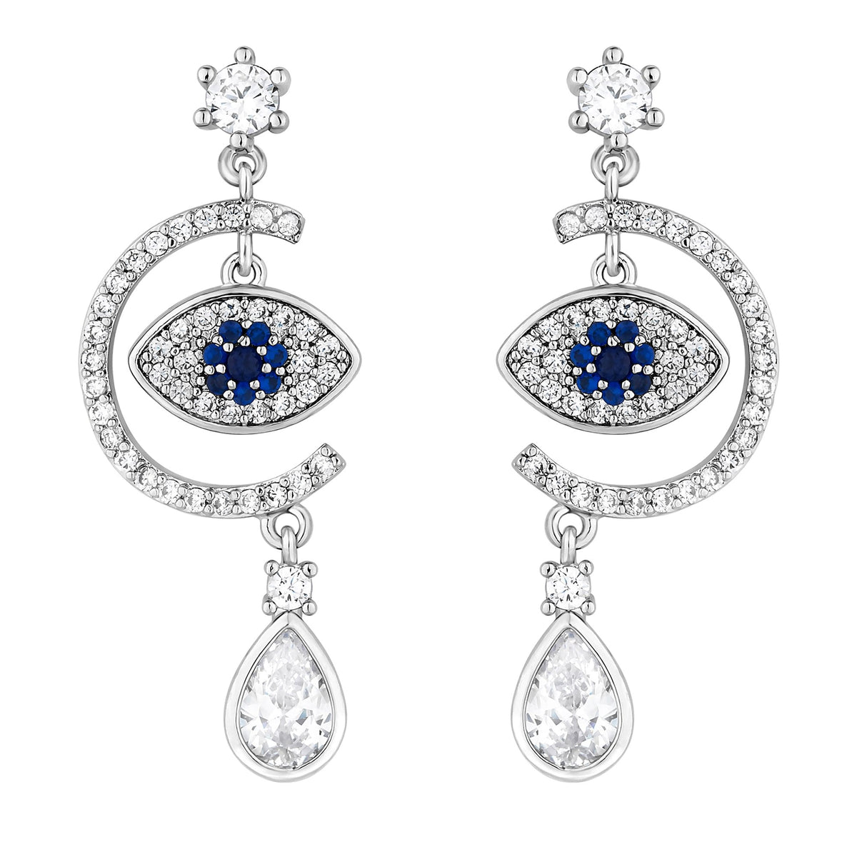 Jon Richard Rhodium Plated Evil Eye Drop Earrings