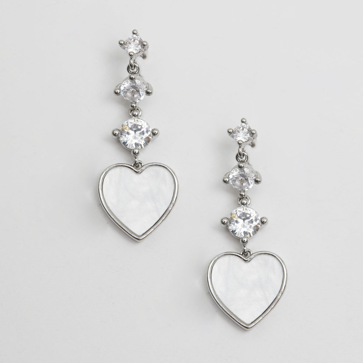 Jon Richard Rhodium Plated Cubic Zirconia And Mother Of Pearl Heart Drop Earrings