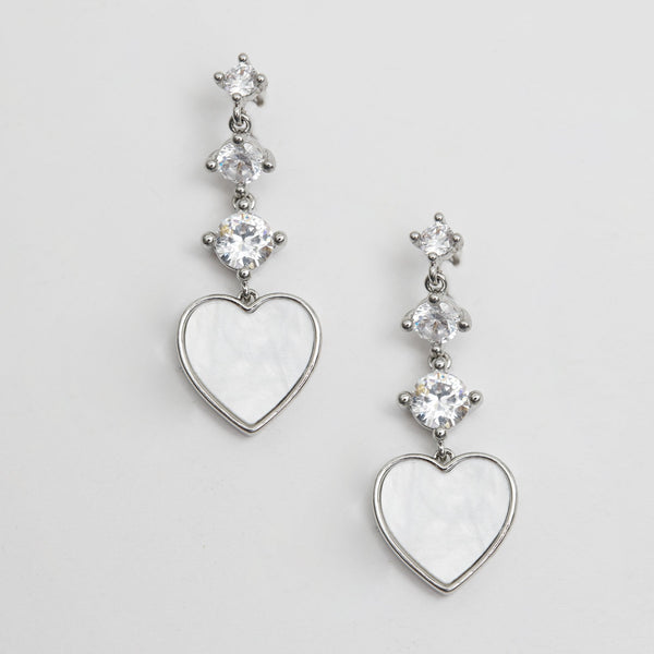 Jon Richard Rhodium Plated Cubic Zirconia And Mother Of Pearl Heart Drop Earrings