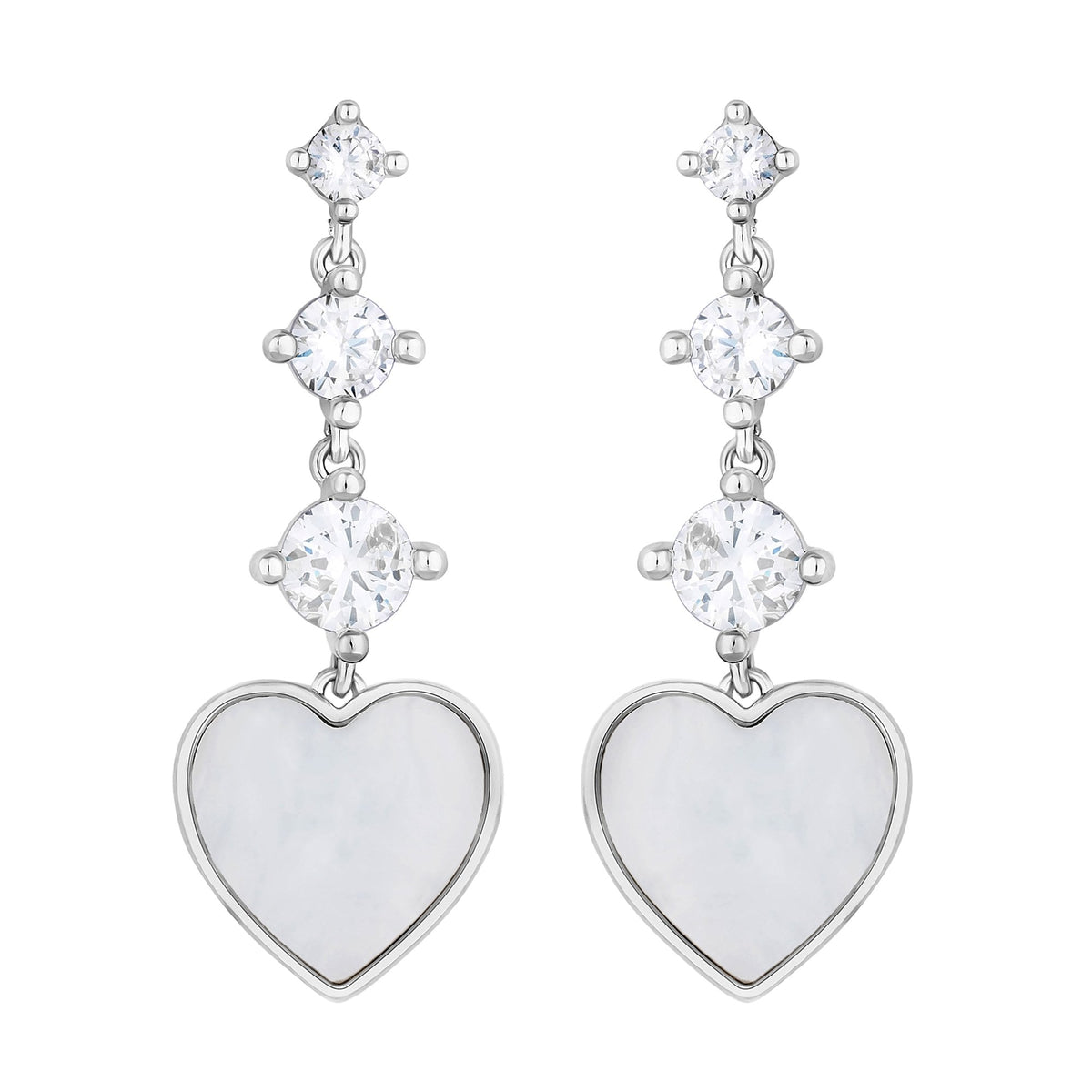 Jon Richard Rhodium Plated Cubic Zirconia And Mother Of Pearl Heart Drop Earrings