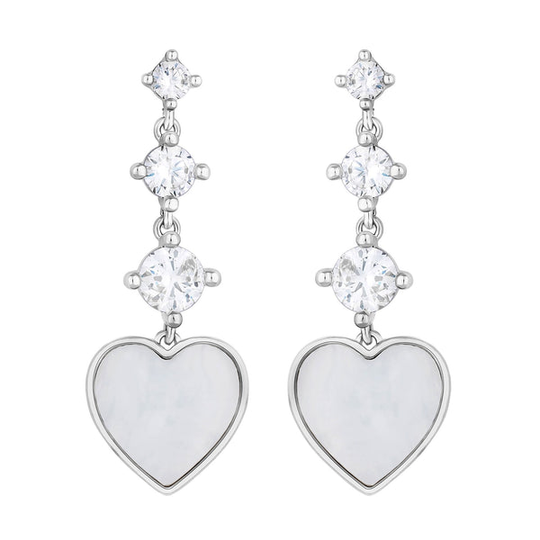 Jon Richard Rhodium Plated Cubic Zirconia And Mother Of Pearl Heart Drop Earrings