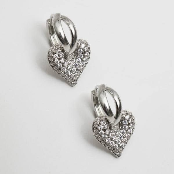 Jon Richard Rhodium Plated Cubic Zirconia And Polished Heart Hoop Earrings