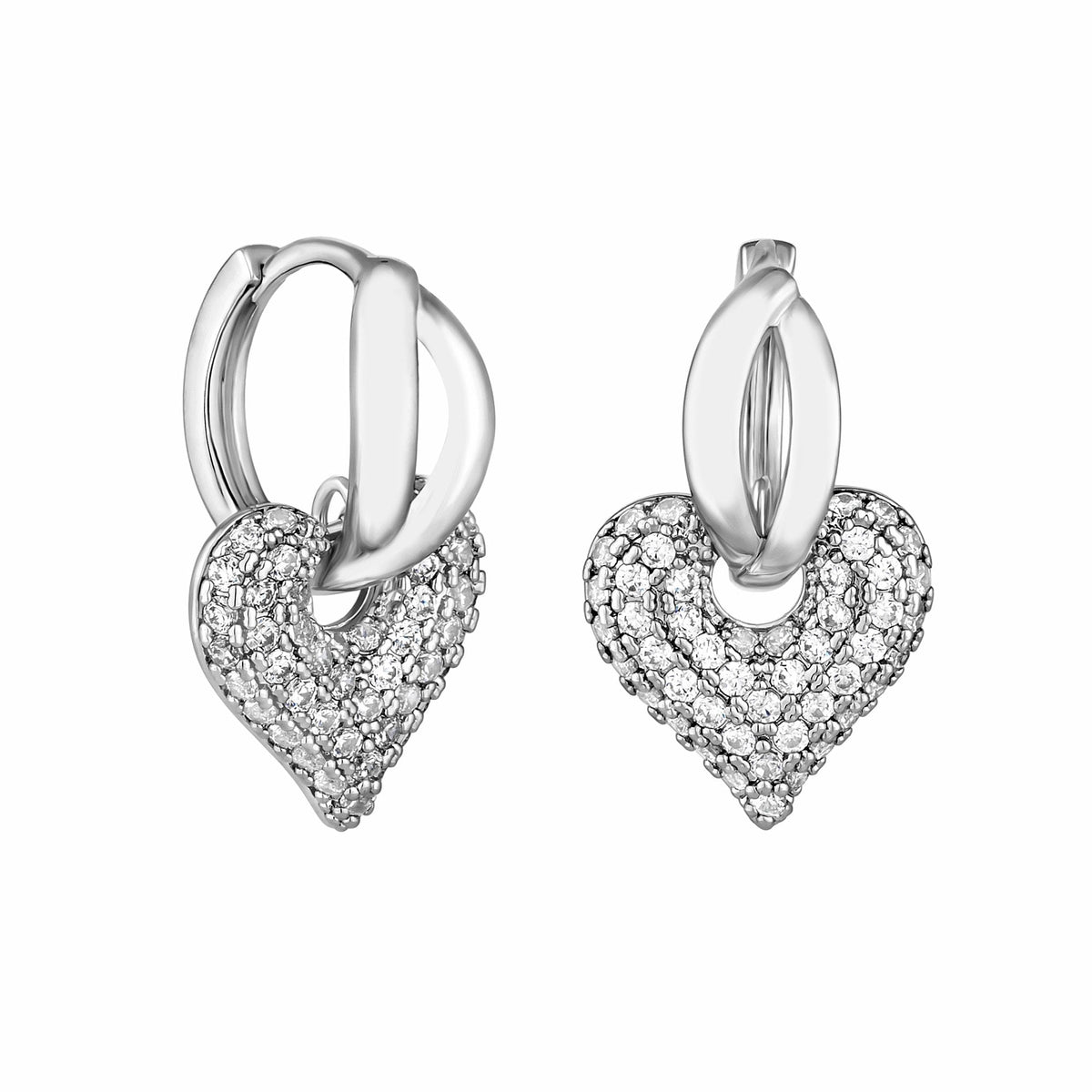 Jon Richard Rhodium Plated Cubic Zirconia And Polished Heart Hoop Earrings