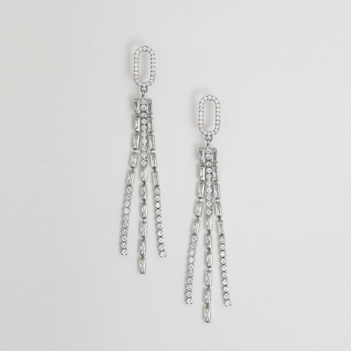 Jon Richard Rhodium Plated Cubic Zirconia Crystal Baguette Multi Strand Earrings