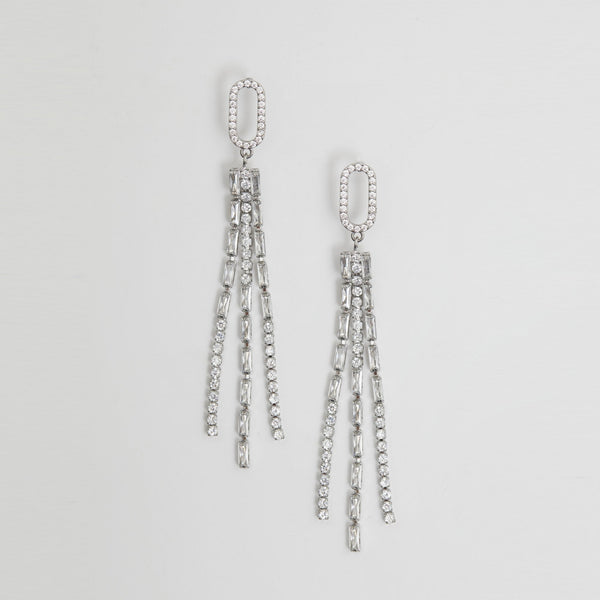 Jon Richard Rhodium Plated Cubic Zirconia Crystal Baguette Multi Strand Earrings