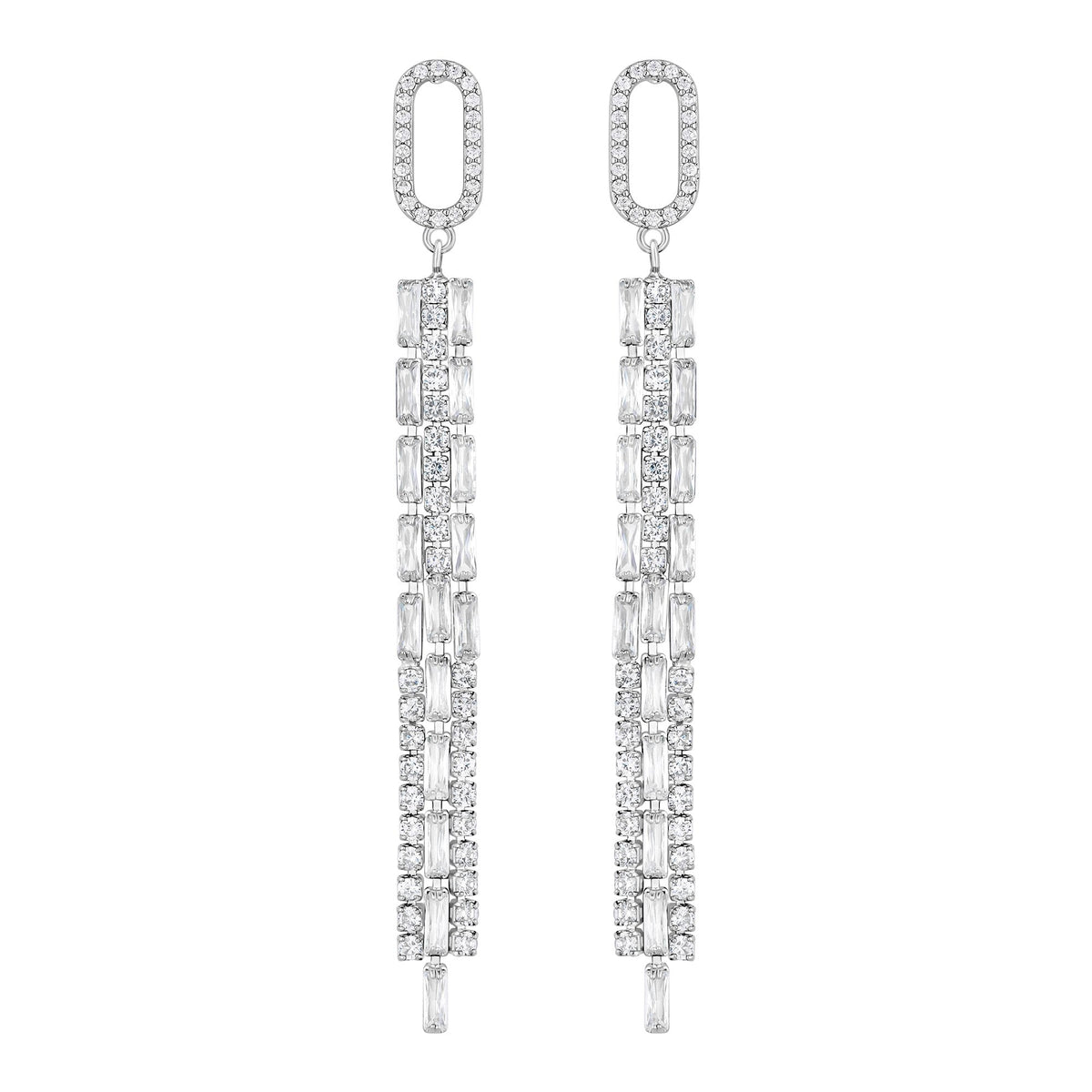 Jon Richard Rhodium Plated Cubic Zirconia Crystal Baguette Multi Strand Earrings