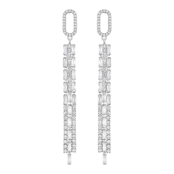 Jon Richard Rhodium Plated Cubic Zirconia Crystal Baguette Multi Strand Earrings