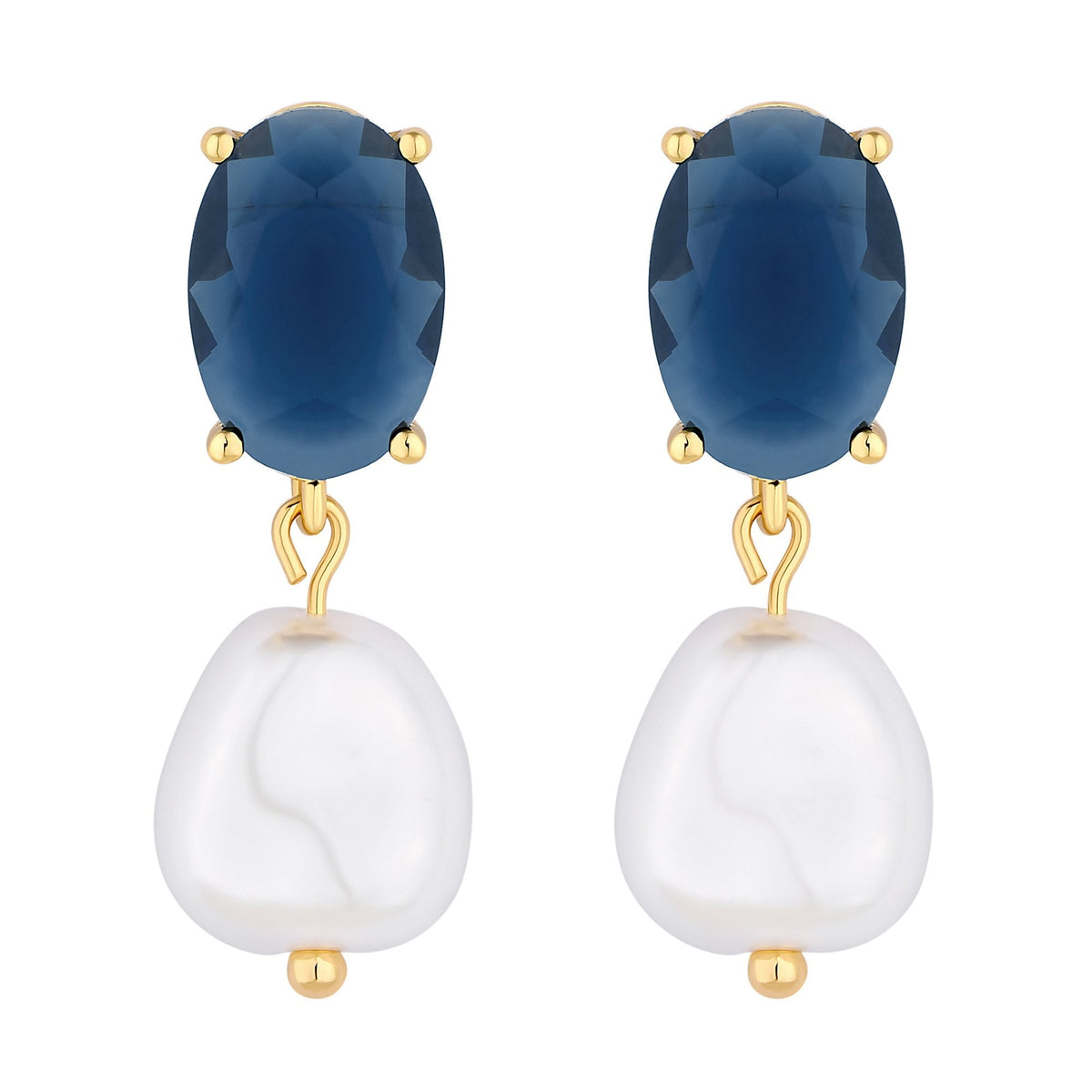 Jon Richard Gold Plated Cubic Zirconia Blue Stone And Pearl Drop Earrings