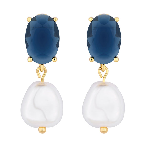 Jon Richard Gold Plated Cubic Zirconia Blue Stone And Pearl Drop Earrings