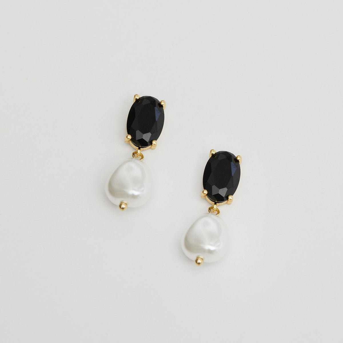 Jon Richard Gold Plated Cubic Zirconia Jet Stone And Pearl Drop Earrings