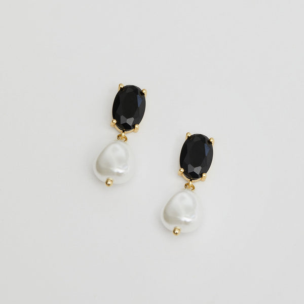 Jon Richard Gold Plated Cubic Zirconia Jet Stone And Pearl Drop Earrings