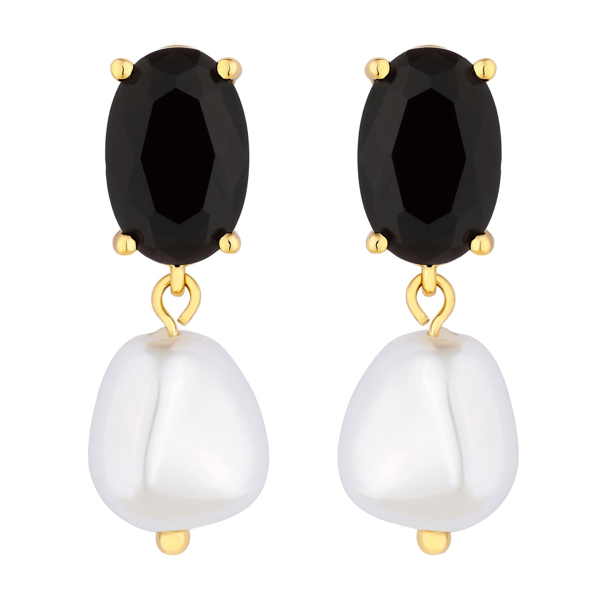 Jon Richard Gold Plated Cubic Zirconia Jet Stone And Pearl Drop Earrings