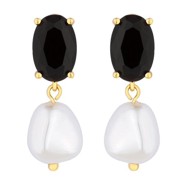 Jon Richard Gold Plated Cubic Zirconia Jet Stone And Pearl Drop Earrings