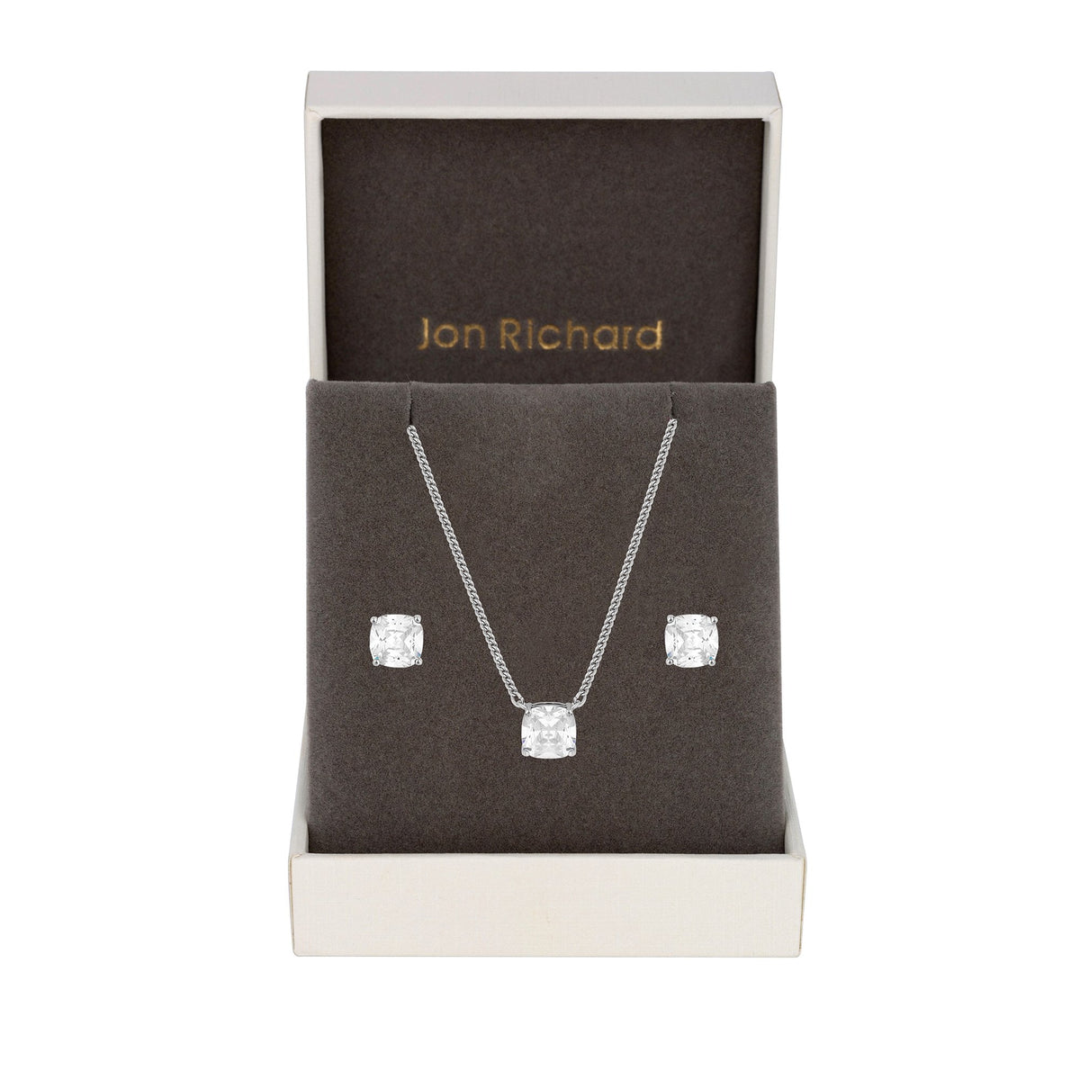 Jon Richard Rhodium Plated Cubic Zirconia Open Stone Set - Gift Boxed
