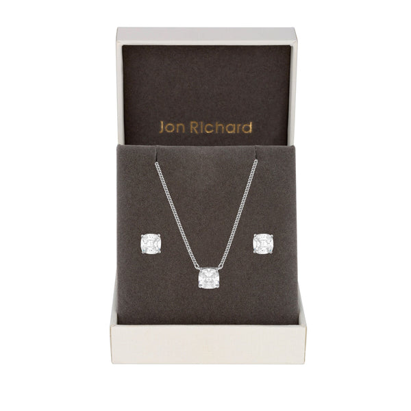 Jon Richard Rhodium Plated Cubic Zirconia Open Stone Set - Gift Boxed