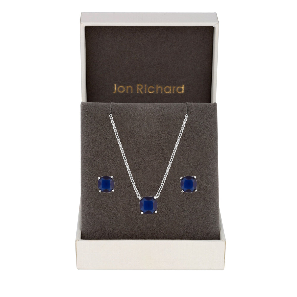 Jon Richard Rhodium Plated Cubic Zirconia Open Stone Sapphire Set - Gift Boxed