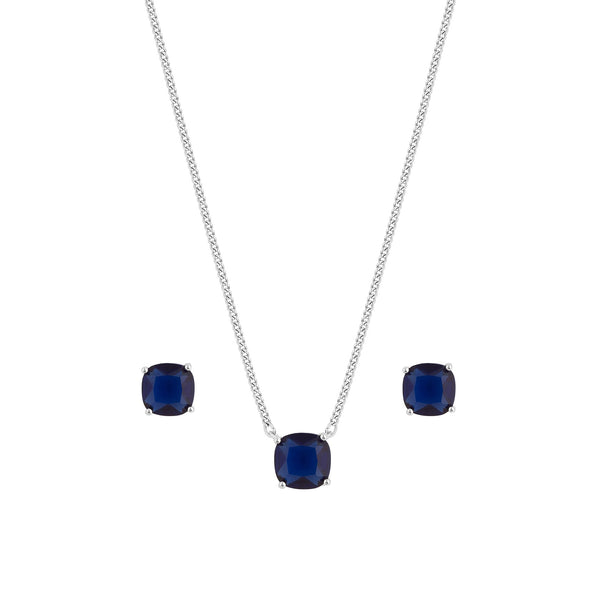 Jon Richard Rhodium Plated Cubic Zirconia Open Stone Sapphire Set - Gift Boxed