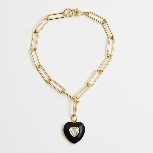 Jon Richard Recycled Gold Plated Jet Enamel Heart Bracelet