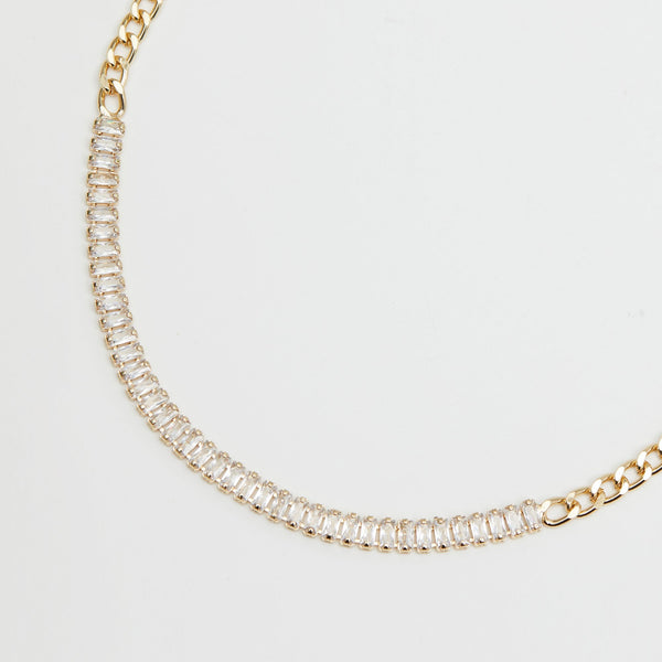 Mood Gold Crystal Baguette Chain Mix Choker Necklace