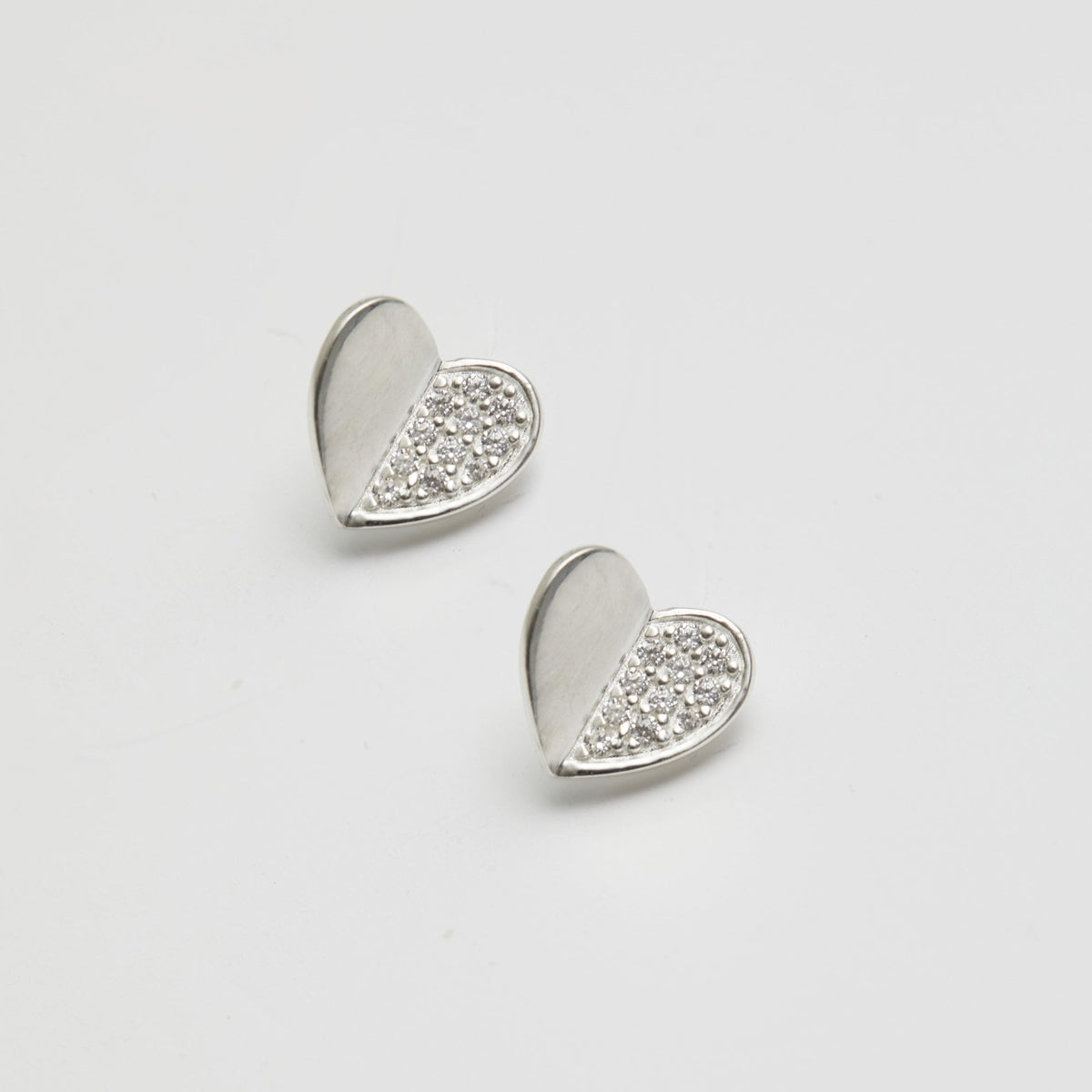 Simply Silver Recycled Sterling Silver 925 Mini Heart Polished And Pave Stud Earrings