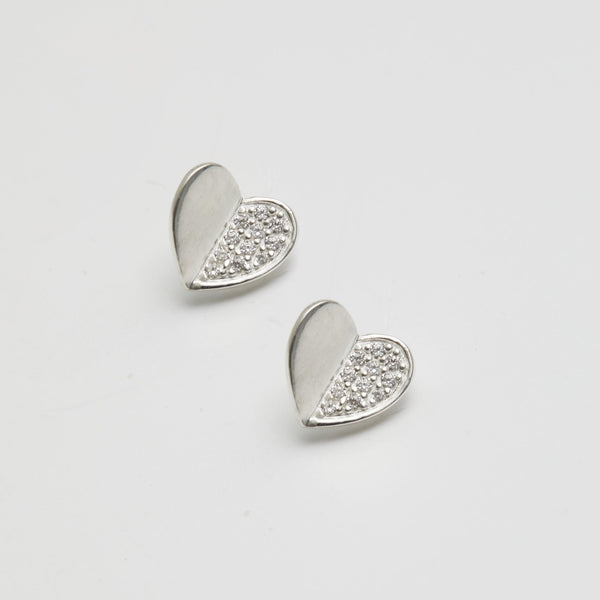 Simply Silver Recycled Sterling Silver 925 Mini Heart Polished And Pave Stud Earrings