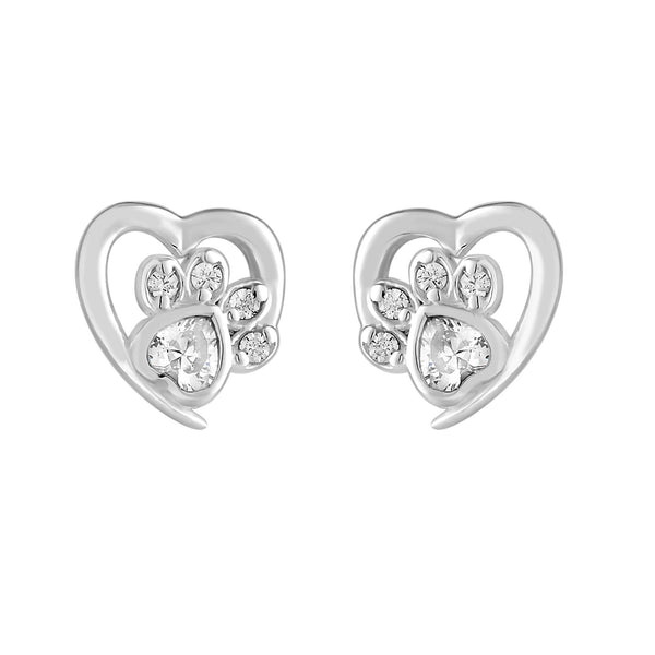 Simply Silver Sterling Silver 925 Paw Print And Heart Earrings