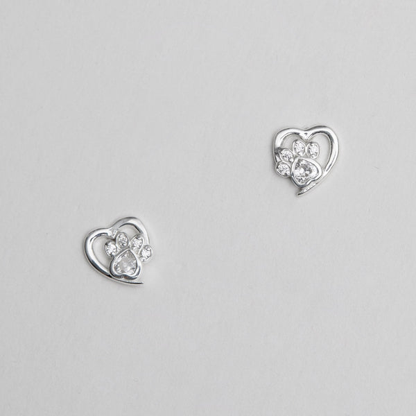 Simply Silver Sterling Silver 925 Paw Print And Heart Earrings