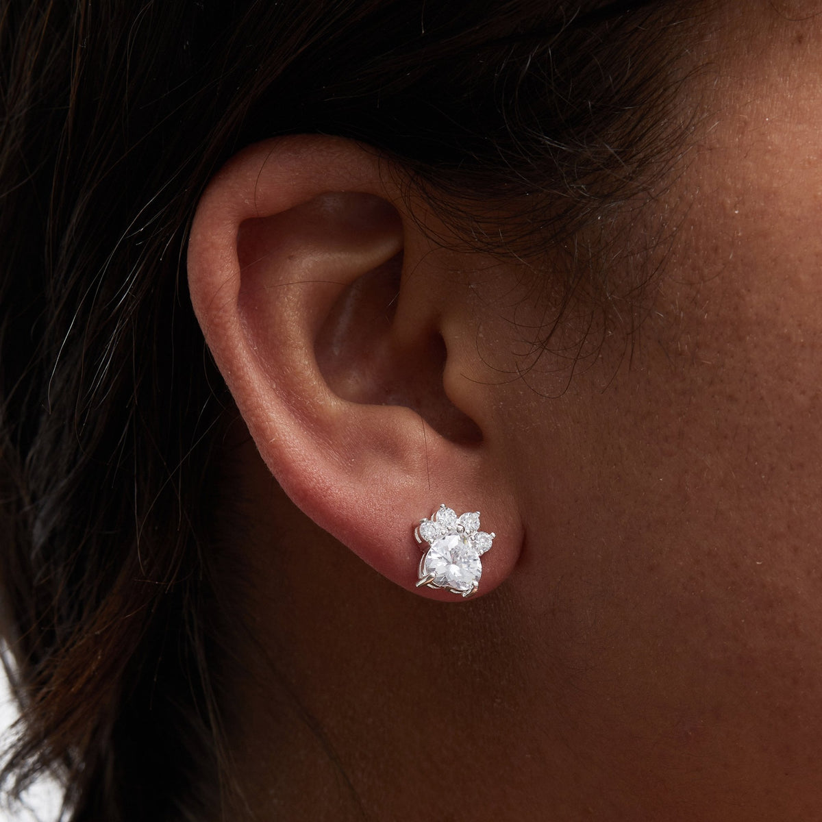 Simply Silver Sterling Silver 925 Paw Print Cubic Zirconia Earrings
