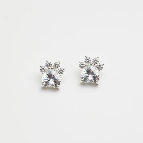 Simply Silver Sterling Silver 925 Paw Print Cubic Zirconia Earrings
