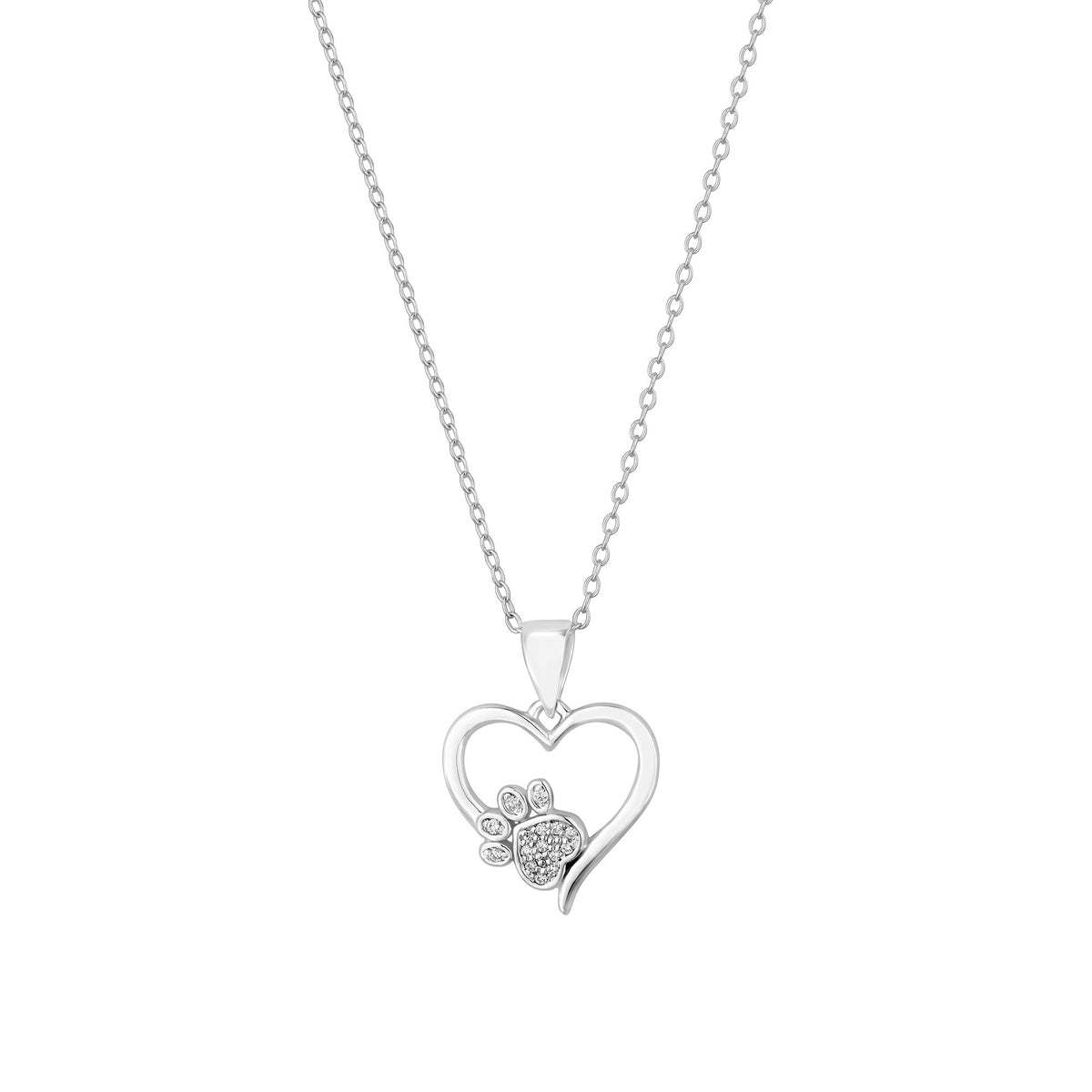 Simply Silver Sterling Silver 925 Paw Print And Heart Pendant Necklace
