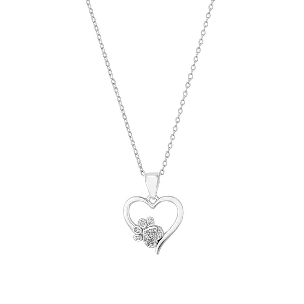 Simply Silver Sterling Silver 925 Paw Print And Heart Pendant Necklace