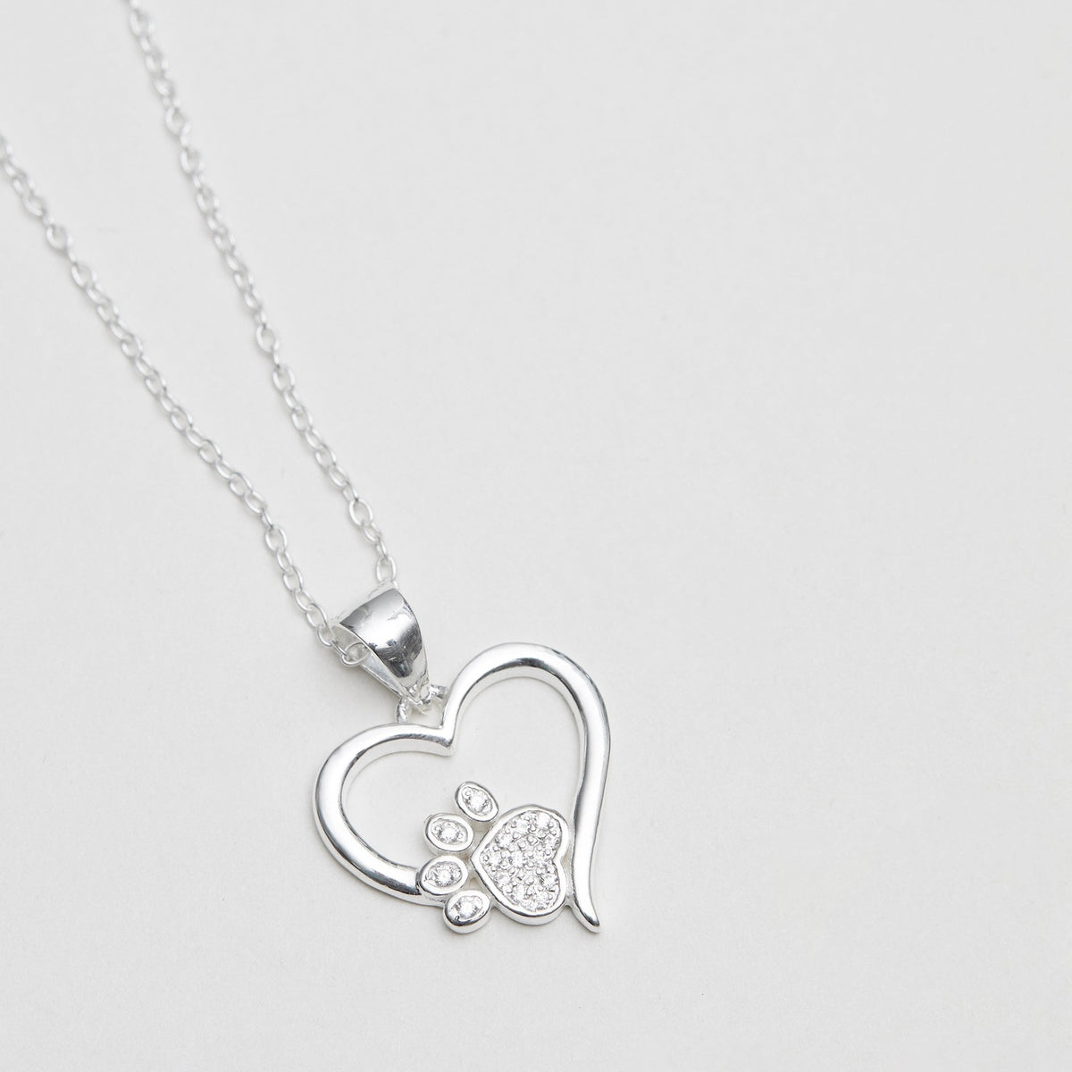 Simply Silver Sterling Silver 925 Paw Print And Heart Pendant Necklace