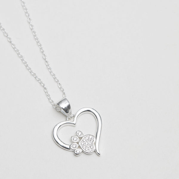 Simply Silver Sterling Silver 925 Paw Print And Heart Pendant Necklace