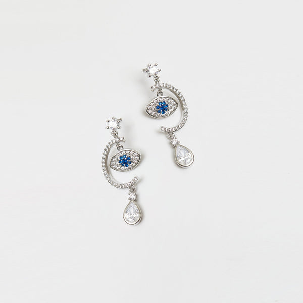Jon Richard Rhodium Plated Evil Eye Drop Earrings