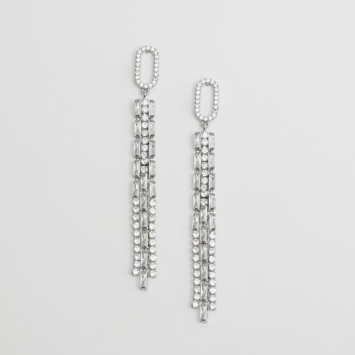 Jon Richard Rhodium Plated Cubic Zirconia Crystal Baguette Multi Strand Earrings