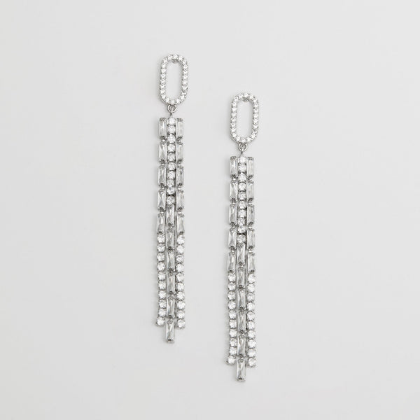 Jon Richard Rhodium Plated Cubic Zirconia Crystal Baguette Multi Strand Earrings