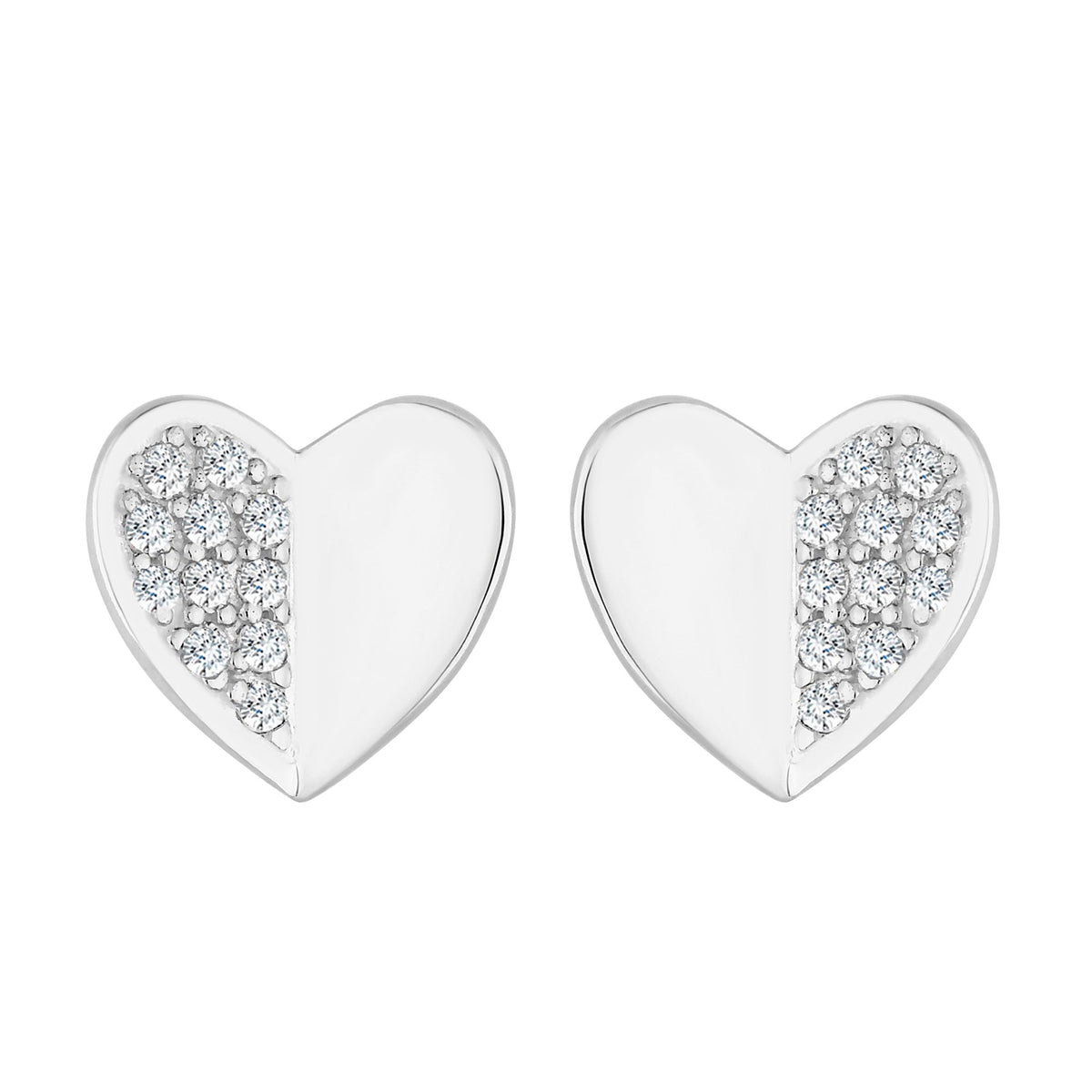 Simply Silver Recycled Sterling Silver 925 Mini Heart Polished And Pave Stud Earrings