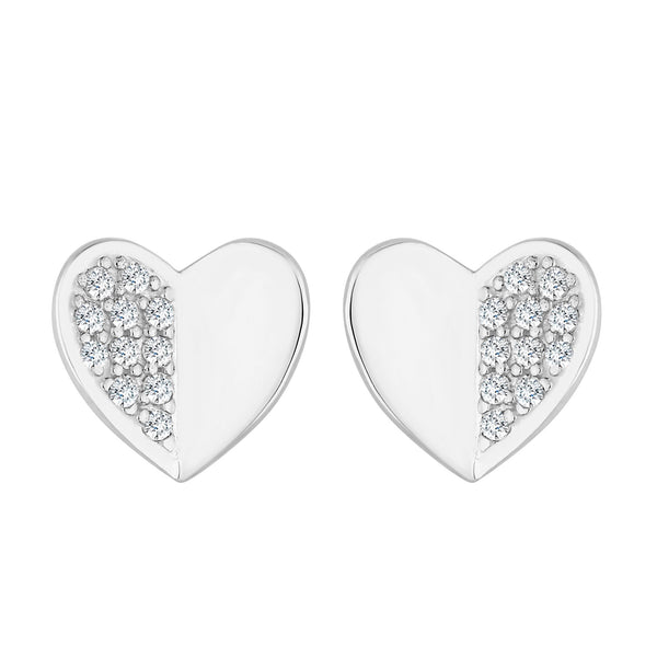 Simply Silver Recycled Sterling Silver 925 Mini Heart Polished And Pave Stud Earrings