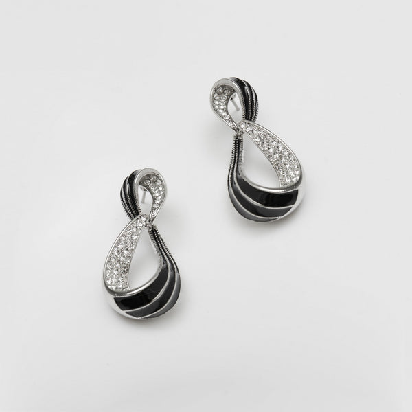 Jon Richard Rhodium Plated Cubic Zirconia And Jet Swirl Statement Earrings