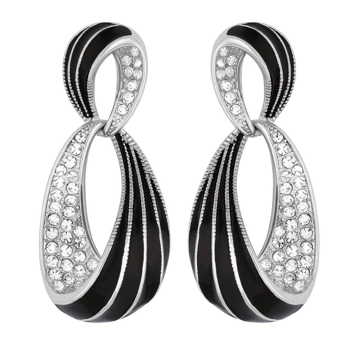 Jon Richard Rhodium Plated Cubic Zirconia And Jet Swirl Statement Earrings