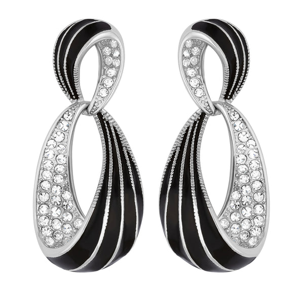 Jon Richard Rhodium Plated Cubic Zirconia And Jet Swirl Statement Earrings